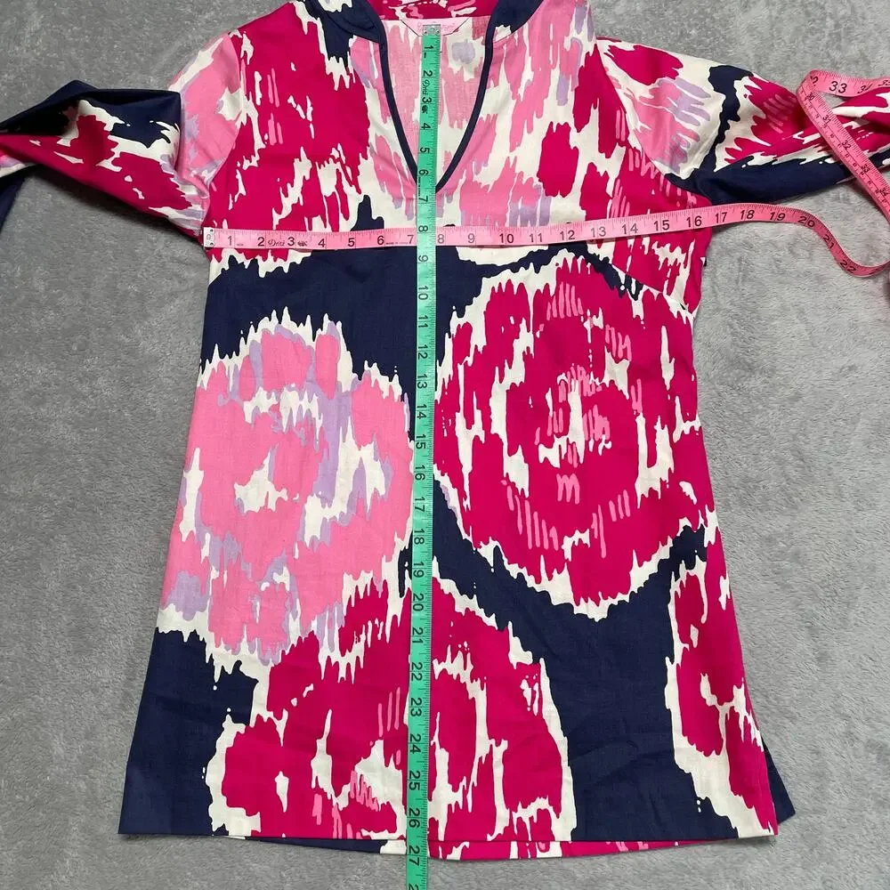 Lilly Pulitzer Tunic Womens XS Ciara Pink Blue Retro Floral Resort Vacation